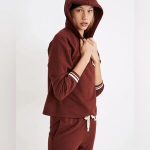 Madewell Superbrushed Easygoing Hoodie Sweatshirt: Striped-Trim Edition